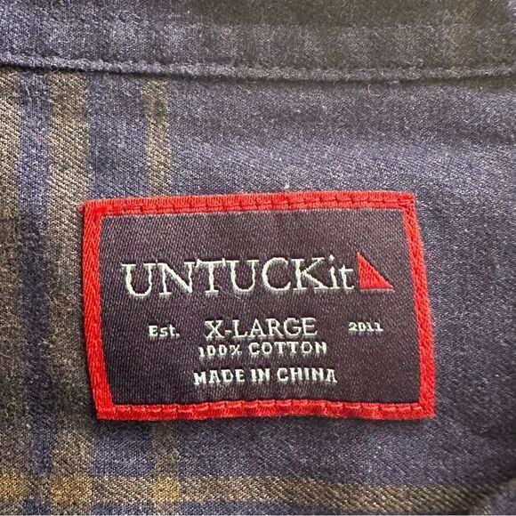 UNTUCKit Blue-Brown Plaid Long Sleeve XL‎ Flannel Shirt - Picture 2 of 4